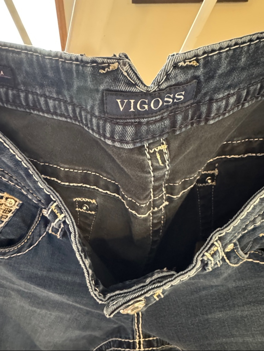 Vigoss Chelsea Bootcut Dark Blue Denim Jeans with White Stitching - Picture 2 of 7